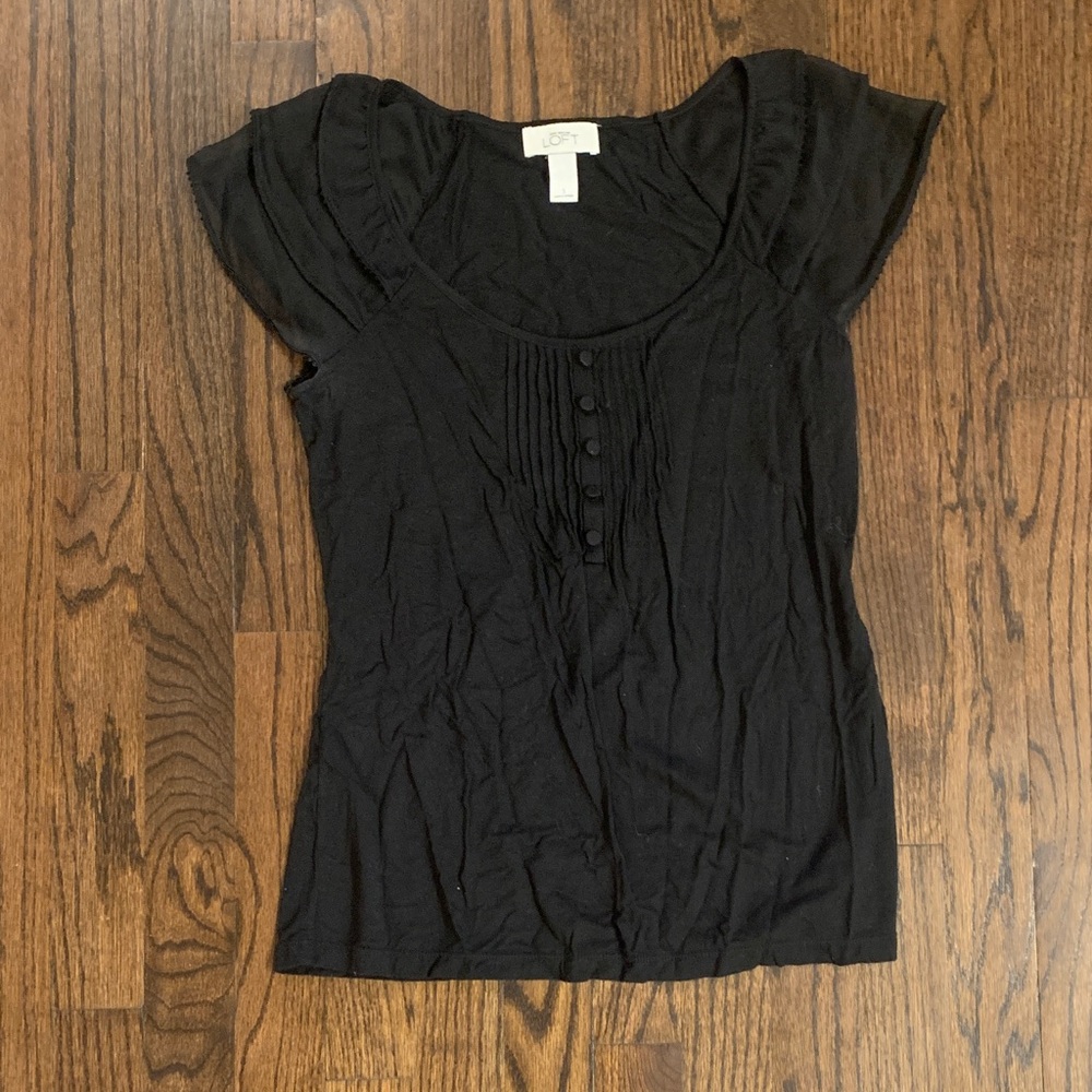 LOFT Black Blouse with Button Detail